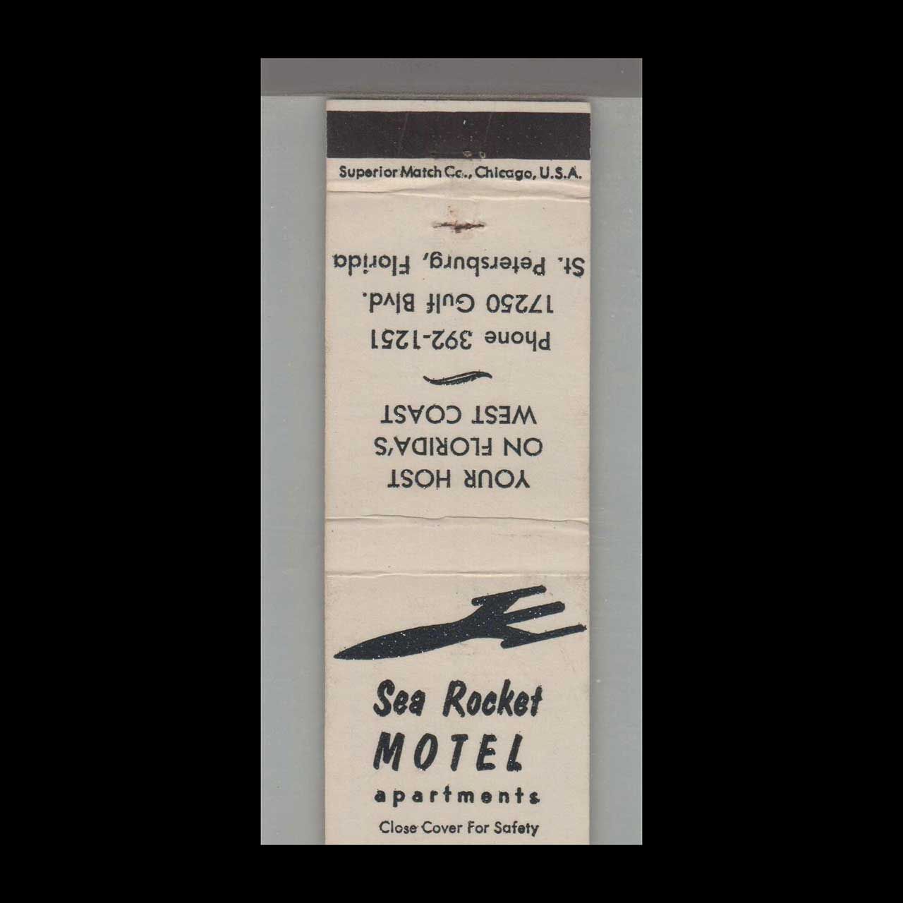 Sea Rocket Motel Apartments St. Petersburg, FL Vintage Matchbook Advertising Cover
