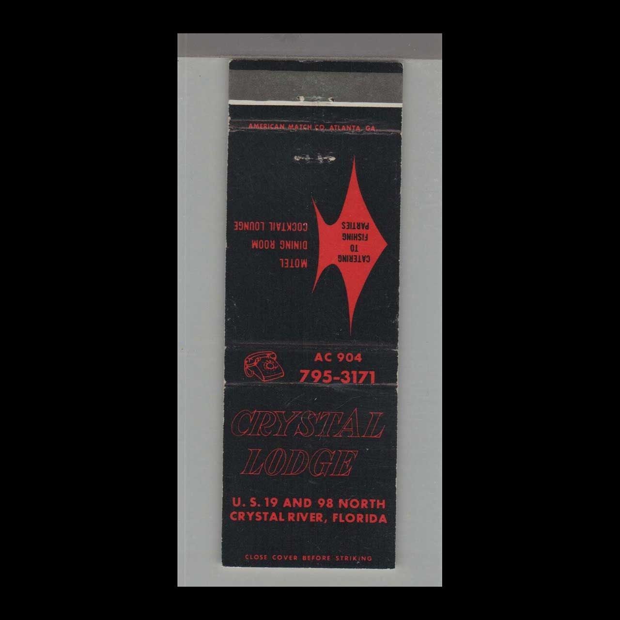 Crystal Lodge Crystal River, FL Vintage Matchbook Advertising Cover