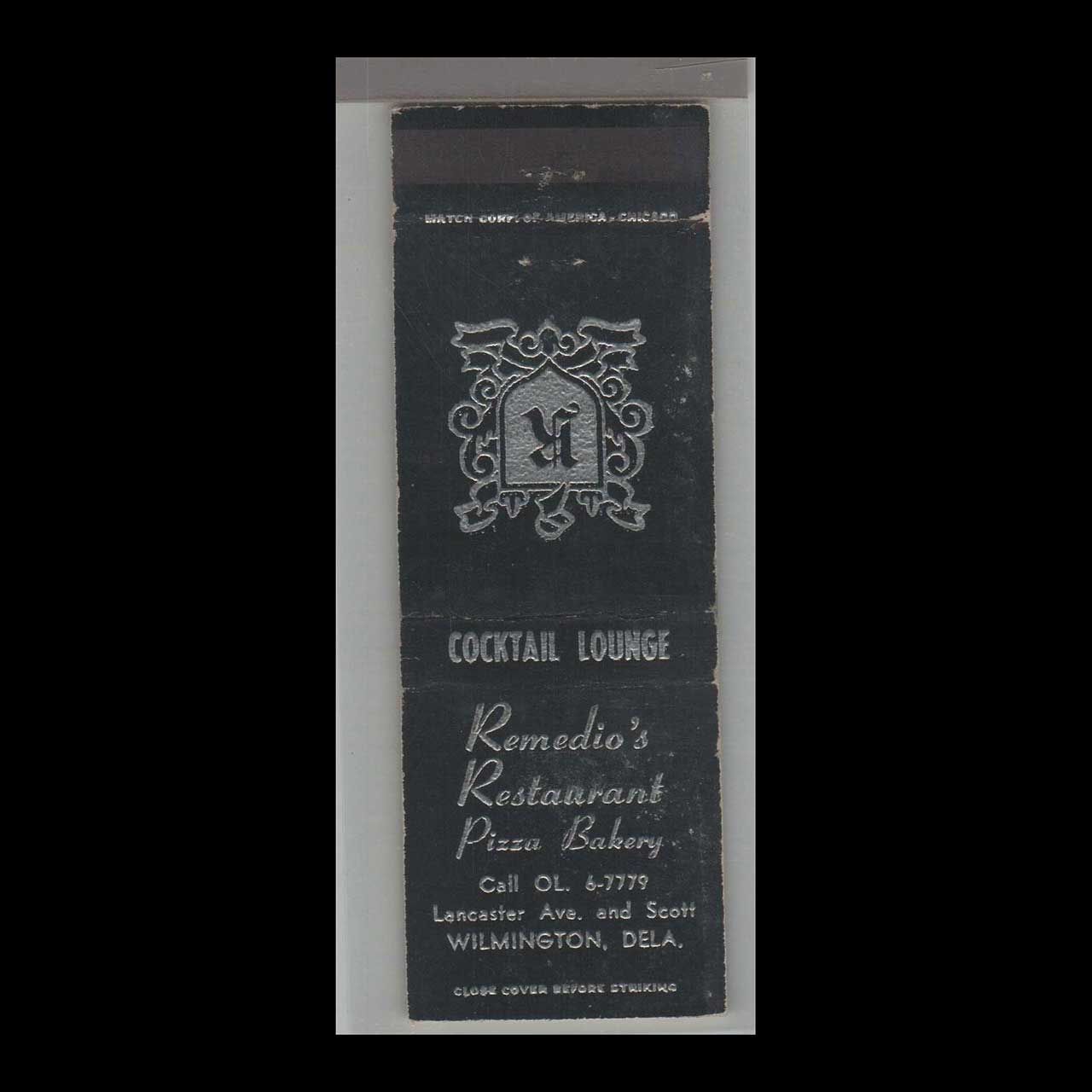 Pizza Place - Remedio&#39;s Restaurant Wilmington, DE Vintage Matchbook Advertising Cover
