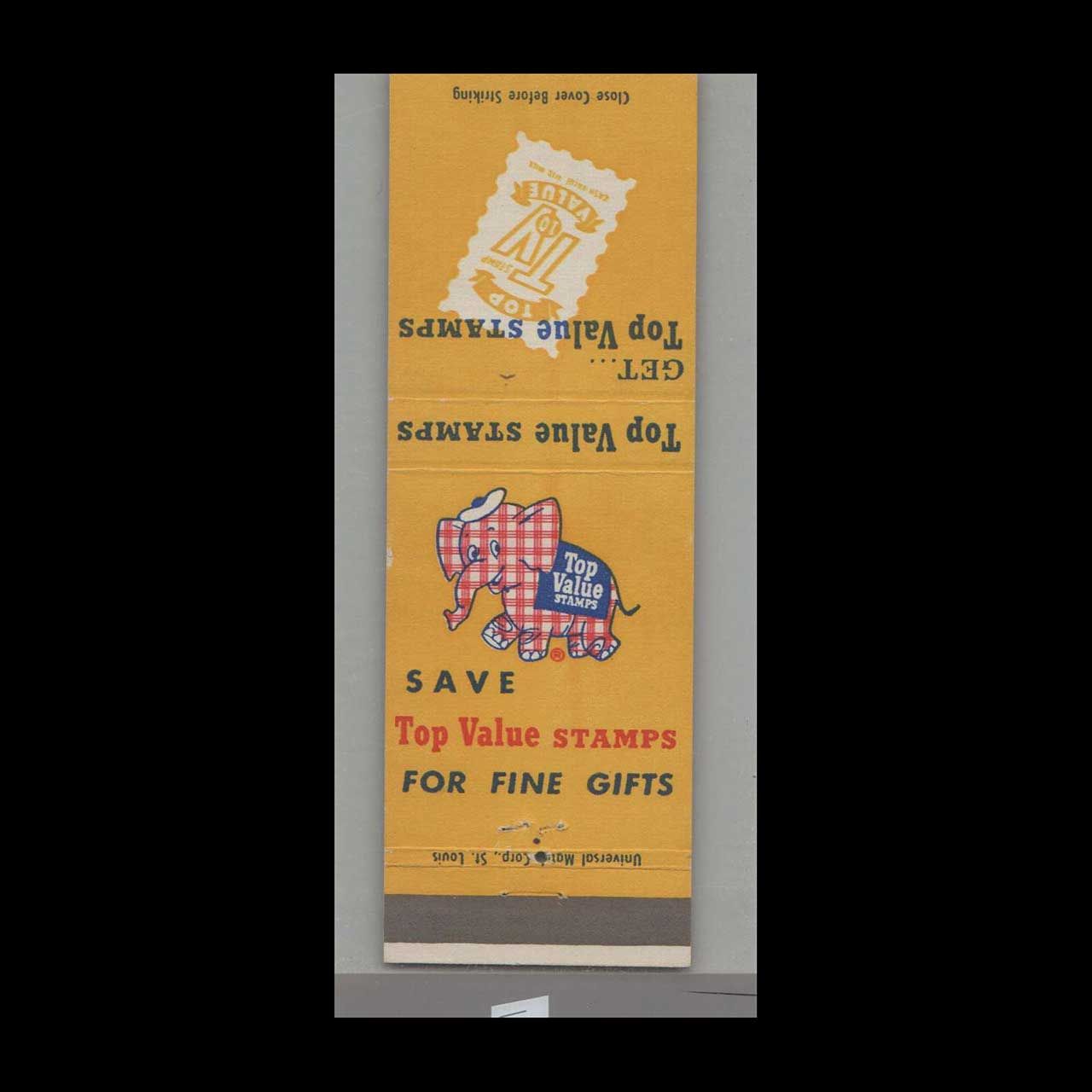 Elephant - Get Top Value Stamps For Incredibly Fine Gifts Vintage Matchbook Advertising Cover