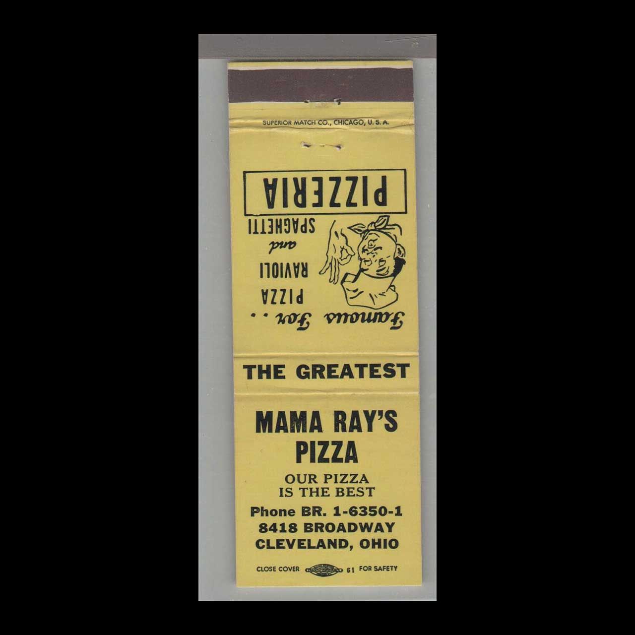 Pizza Place - Mama Ray&#39;s Pizza Cleveland, OH Vintage Matchbook Advertising Cover