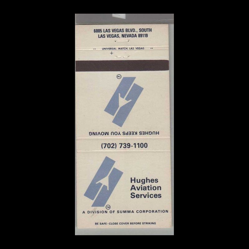 Hughes Aviation Services Las Vegas, NV Vintage Matchbook Advertising Cover