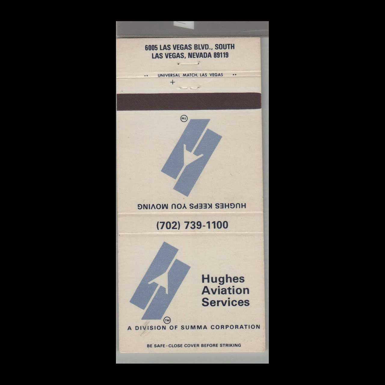 Hughes Aviation Services Las Vegas, NV Vintage Matchbook Advertising Cover