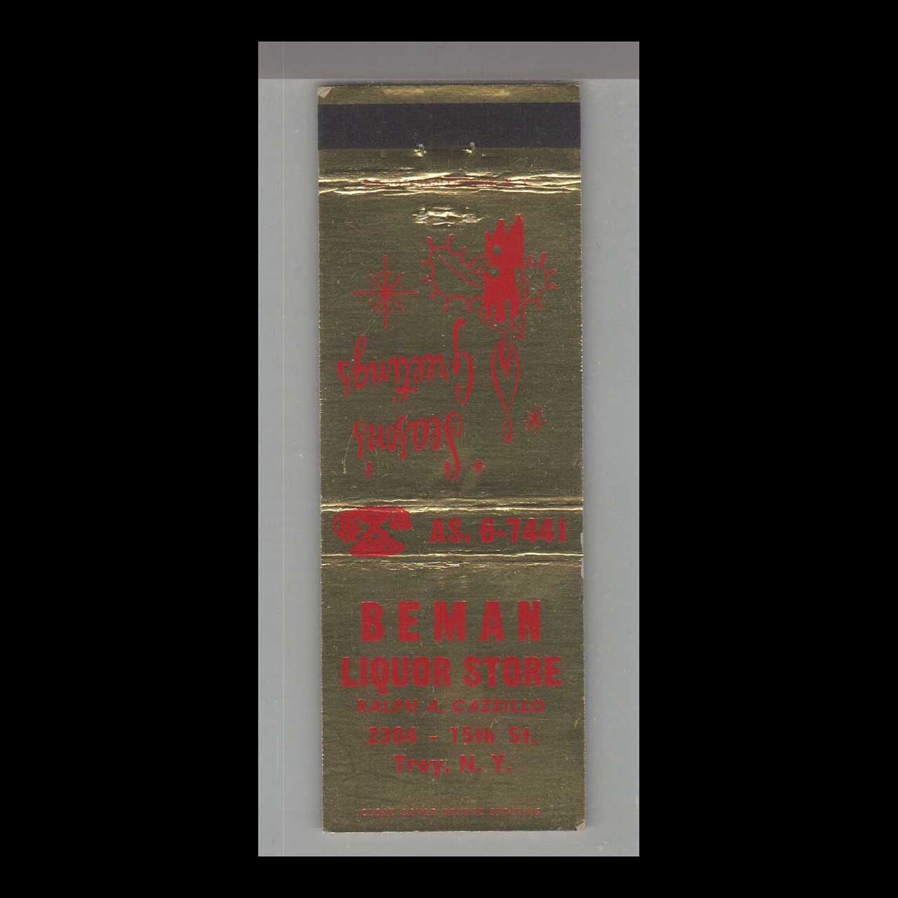 Telephone Pic - Berman Liquor Store Troy, NY Vintage Matchbook Advertising Cover