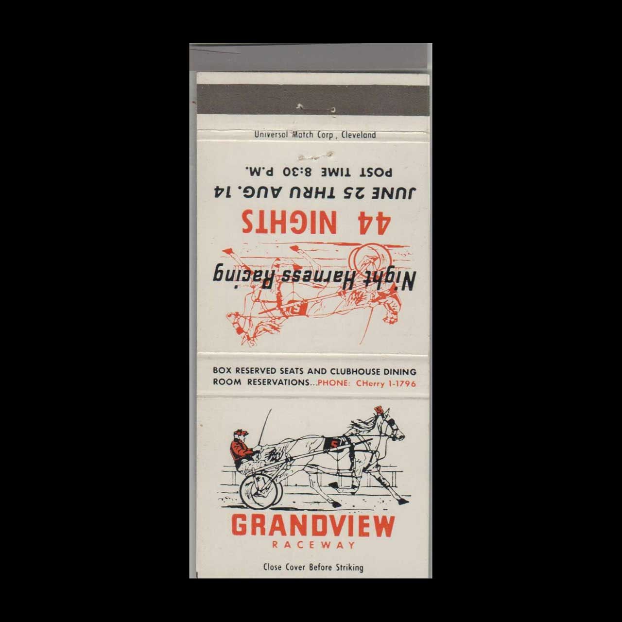 Horse Racing - Grandview Raceway Solon, OH Vintage Matchbook Advertising Cover