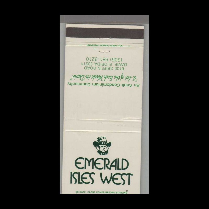 Emerald Isles West Adult Condos Davie, FL Vintage Matchbook Advertising Cover