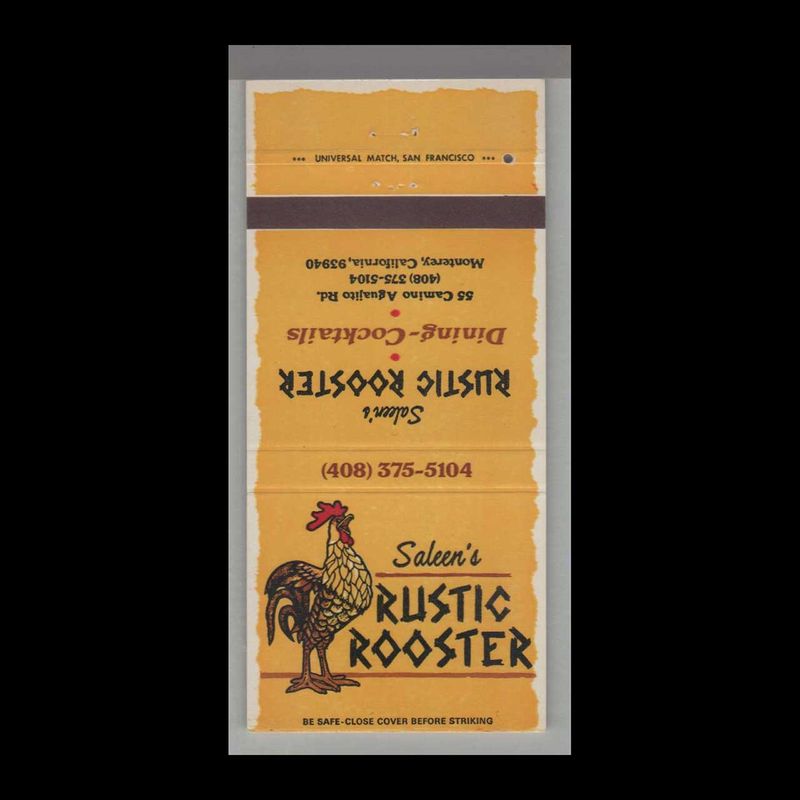 Rooster - Saleen&#39;s Rustic Rooster Monterey, CA Vintage Matchbook Advertising Cover