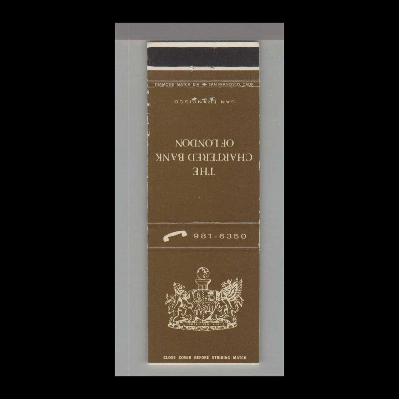 The  Chartered Bank Of London San Francisco, C Vintage Matchbook Advertising Cover