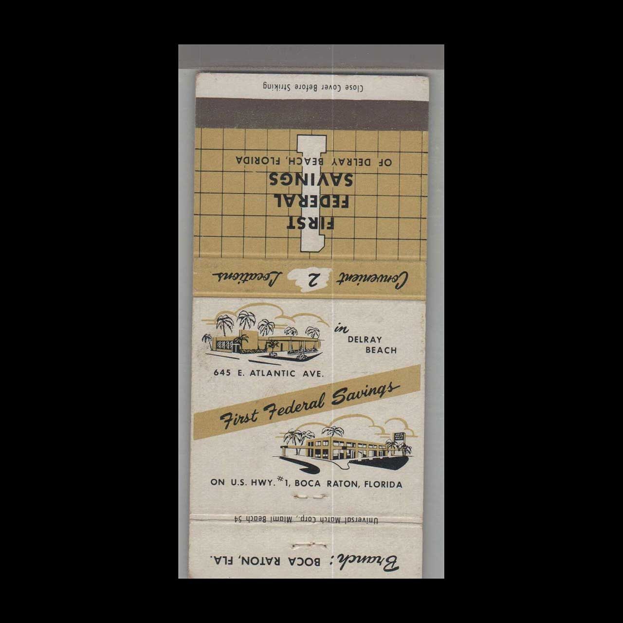 First Federal Savings Bank Boca Raton, FL Vintage Matchbook Advertising Cover