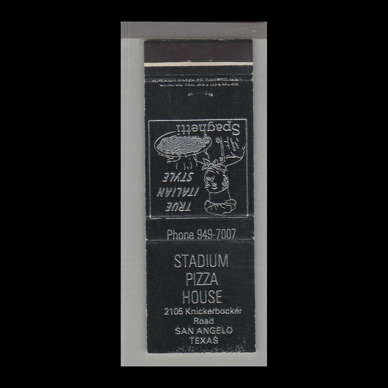 Pizza Place - Stadium Pizza House San Angelo, TX Vintage Matchbook Advertising Cover
