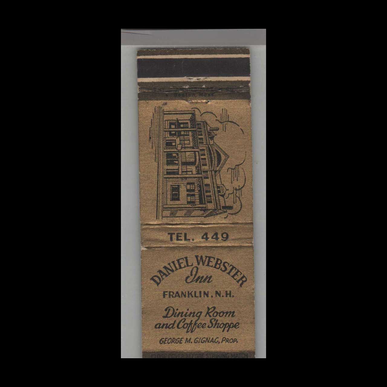 Daniel Webster Inn Franklin, NH Vintage Matchbook Advertising Cover