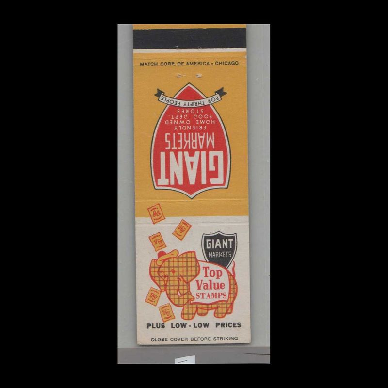 Elephant - Giant Food Markets For Thrifty People Vintage Matchbook Advertising Cover