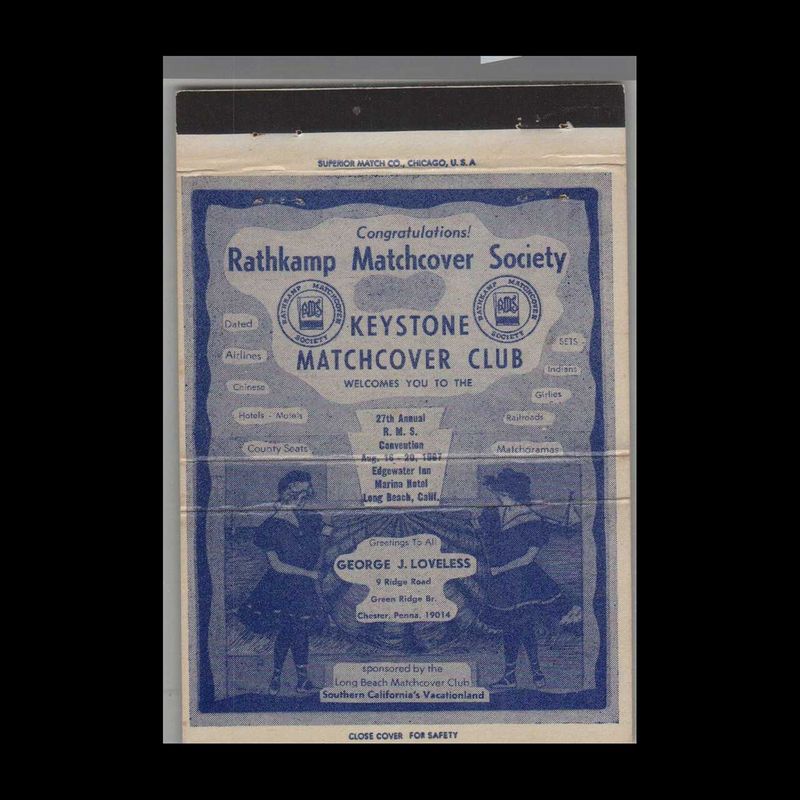 Keystone Matchcover Club Welcomes You To 27th RMS Vintage Matchbook Advertising Cover