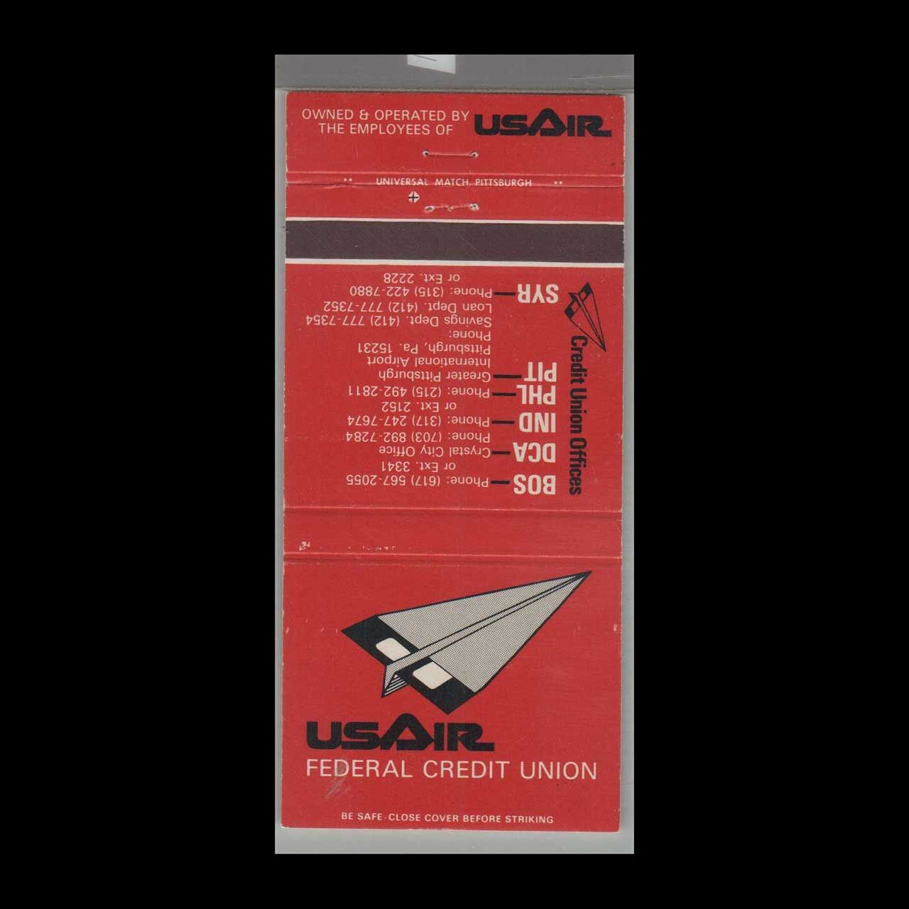 USAir Airlines Federal Credit Union Vintage Matchbook Advertising Cover