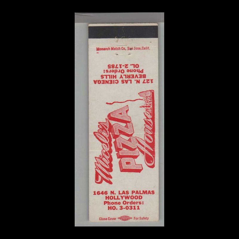 Pizza Place - Miceli&#39;s Pizza House Beverly Hills, CA Vintage Matchbook Advertising Cover