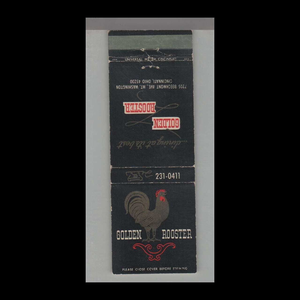 Rooster - Golden Rooster Restaurant Cincinnati, OH Vintage Matchbook Advertising Cover
