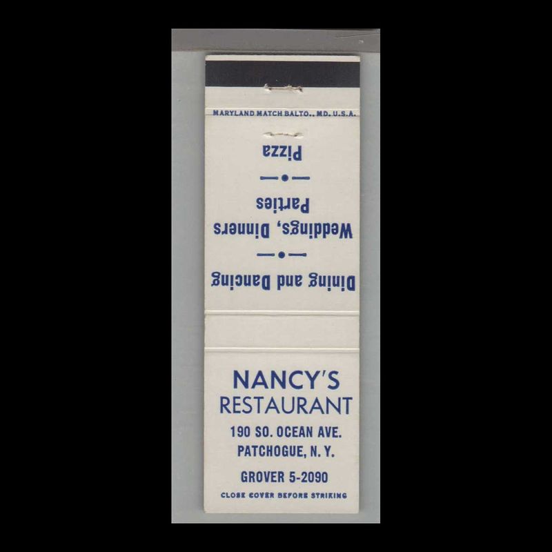 Pizza Place - Nancy&#39;s Restaurant Patchogue, NY Vintage Matchbook Advertising Cover