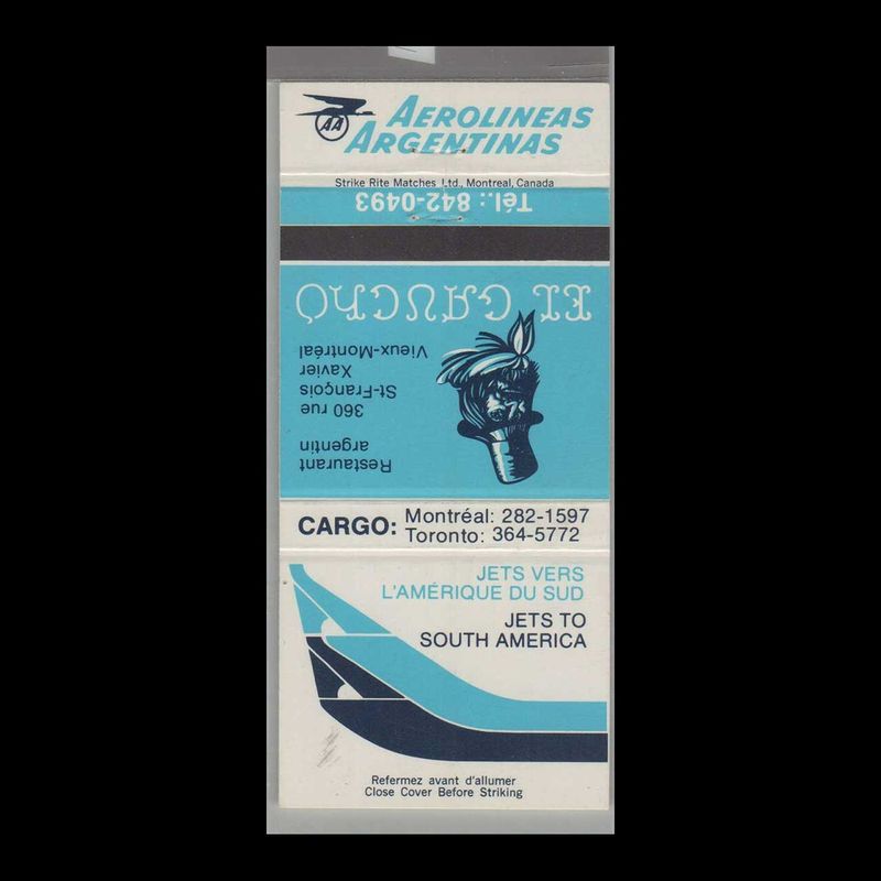 Argentinas Airlines Argentina Vintage Matchbook Advertising Cover
