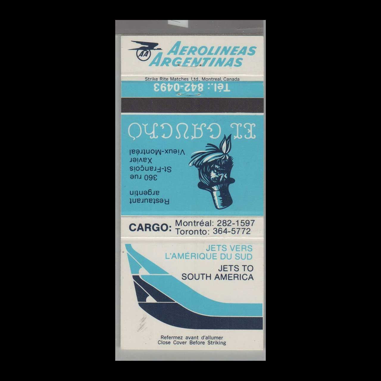 Argentinas Airlines Argentina Vintage Matchbook Advertising Cover