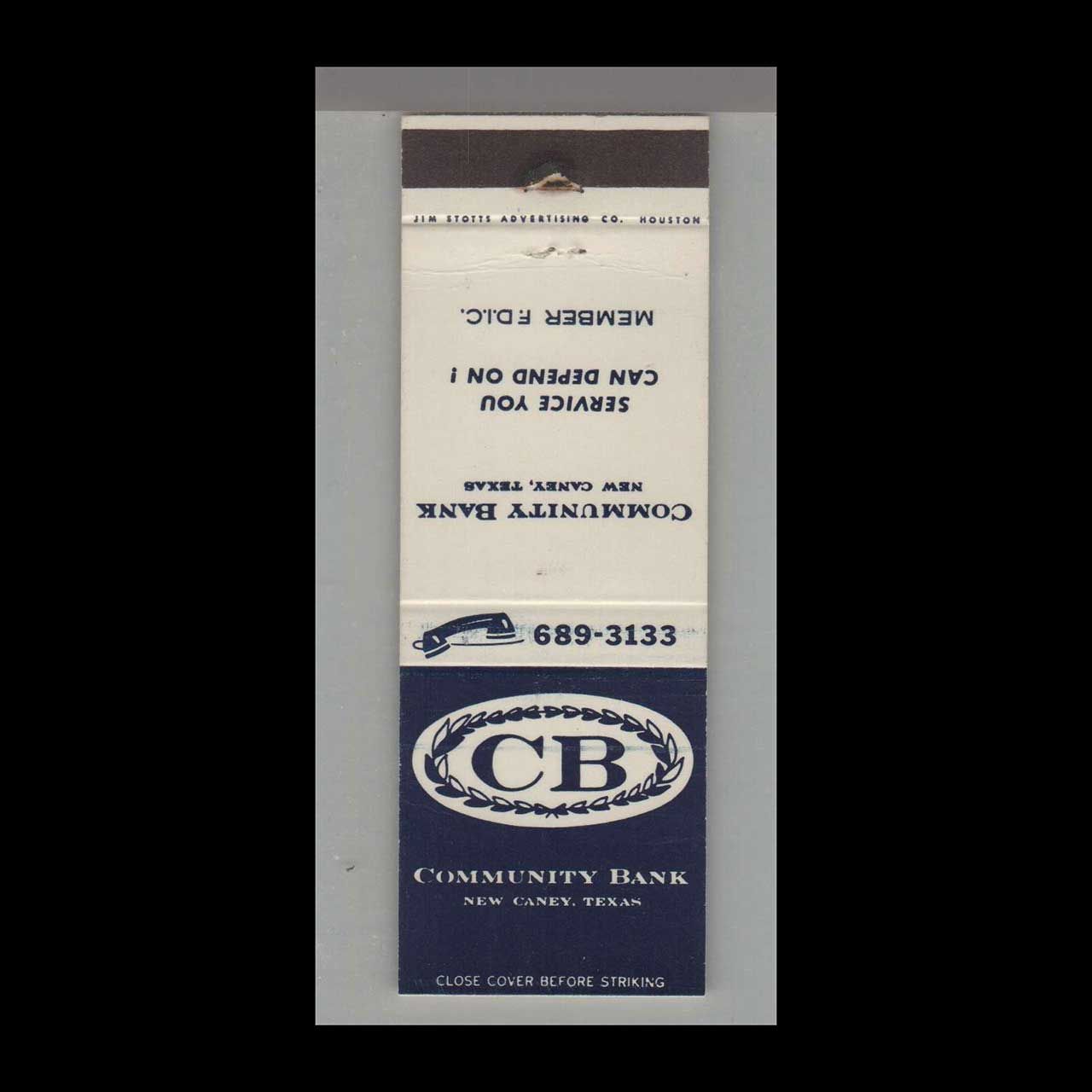 Community Bank New Caney, TX Vintage Matchbook Advertising Cover