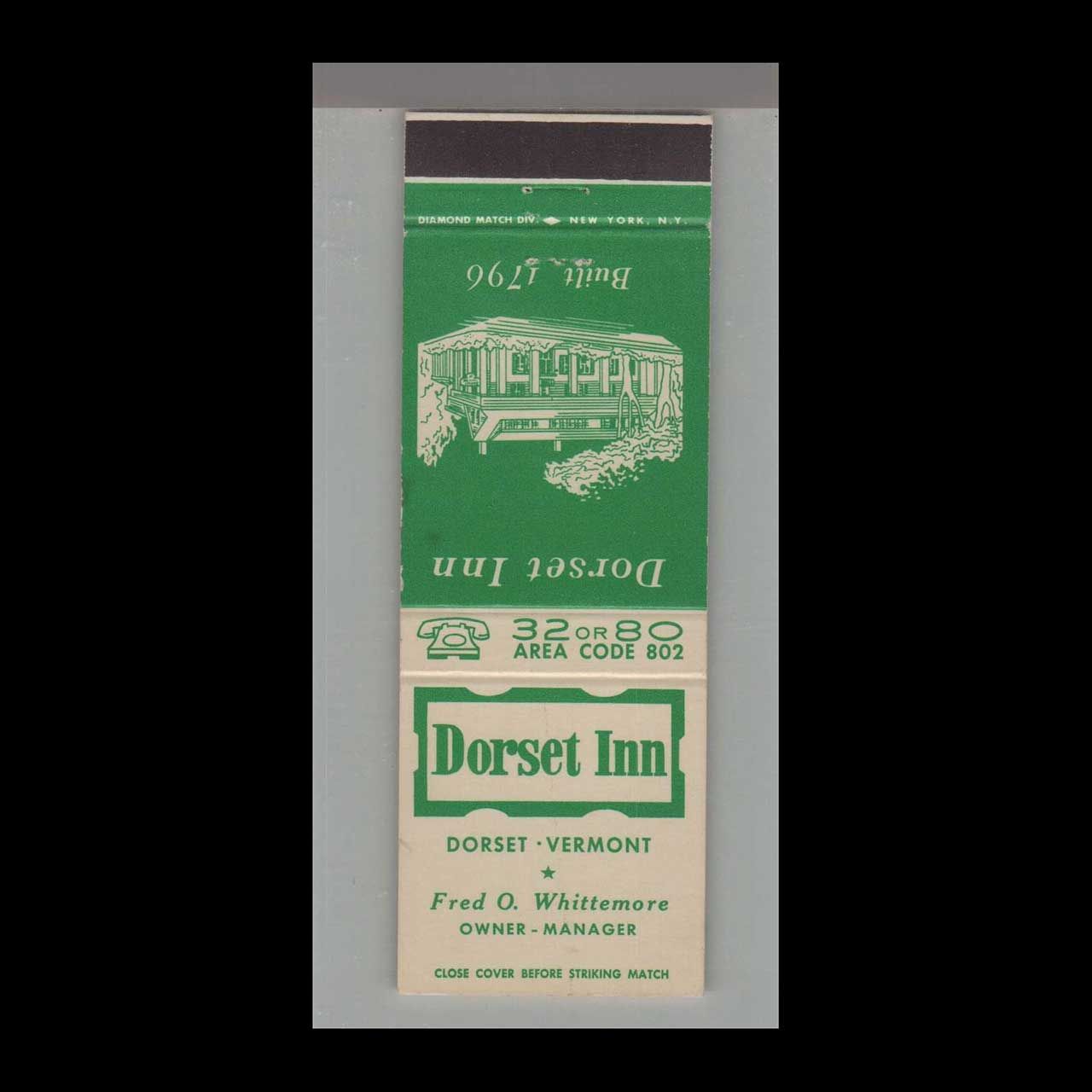 Dorset Inn Dorset, VT Vintage Matchbook Advertising Cover