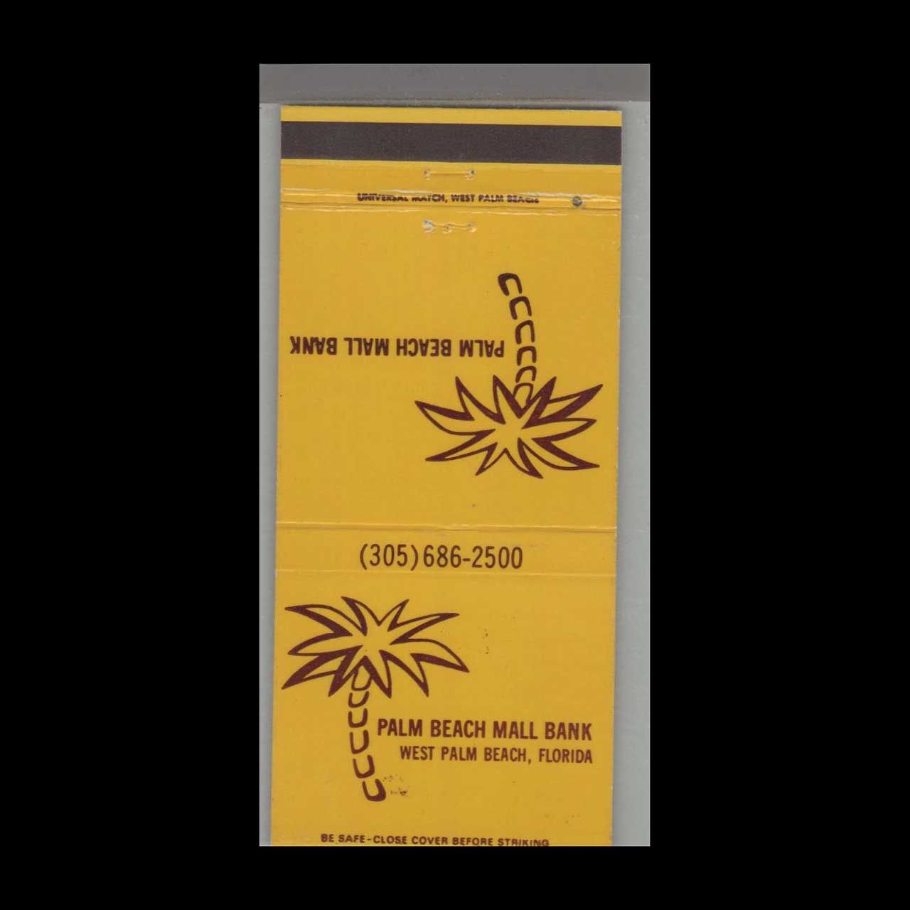Palm Beach Mall Bank West Palm Beach, FL Vintage Matchbook Advertising Cover