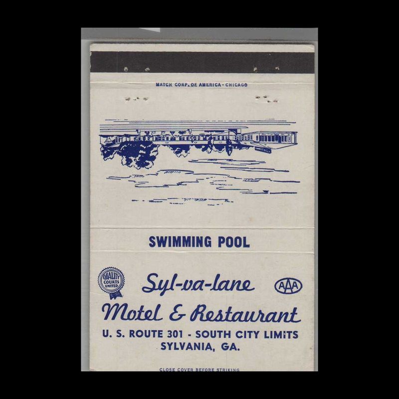 Syl-va-lane Motel &amp; Restaurant Sylvania, GA Vintage Matchbook Advertising Cover