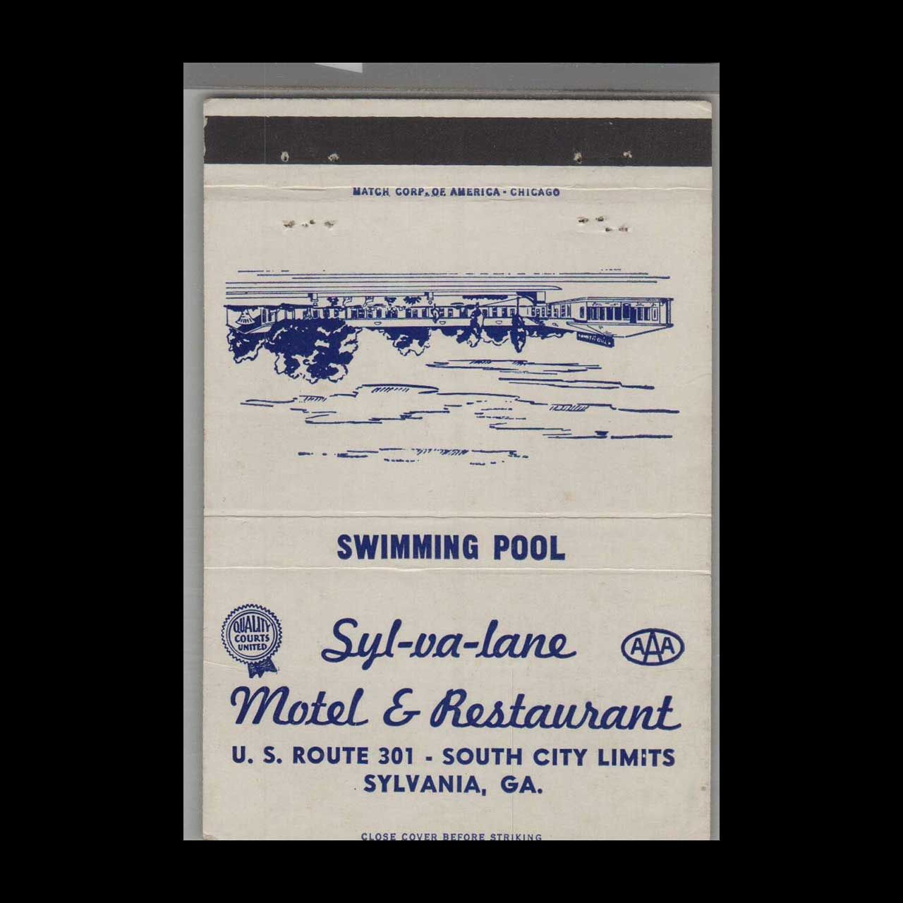 Syl-va-lane Motel &amp; Restaurant Sylvania, GA Vintage Matchbook Advertising Cover