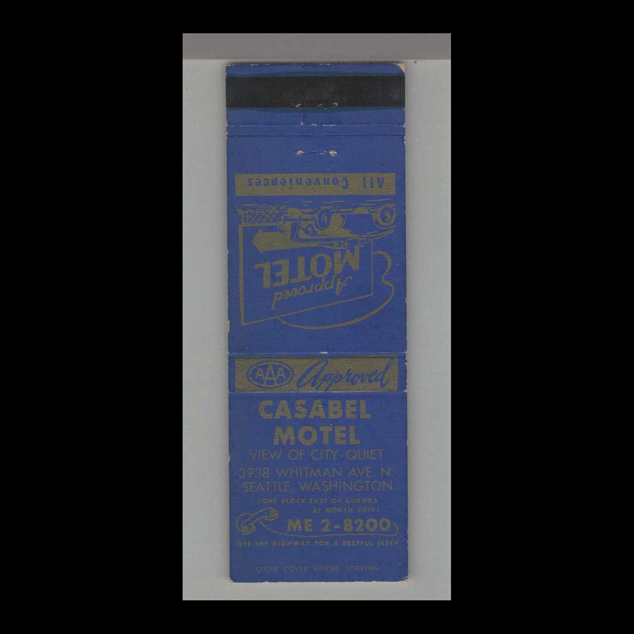 Casabel Motel Seattle, WA Vintage Matchbook Advertising Cover