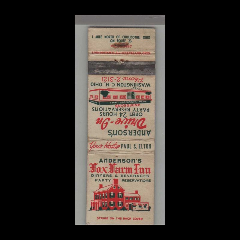 Fox Farm In Restaurant Chillicothe, OH Vintage Matchbook Advertising Cover