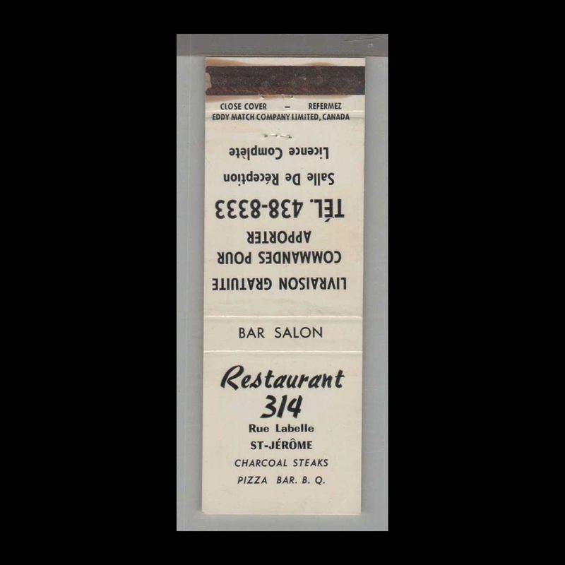 Pizza Place - Restaurant 314 St-Jerome Quebec Canada Vintage Matchbook Advertising Cover