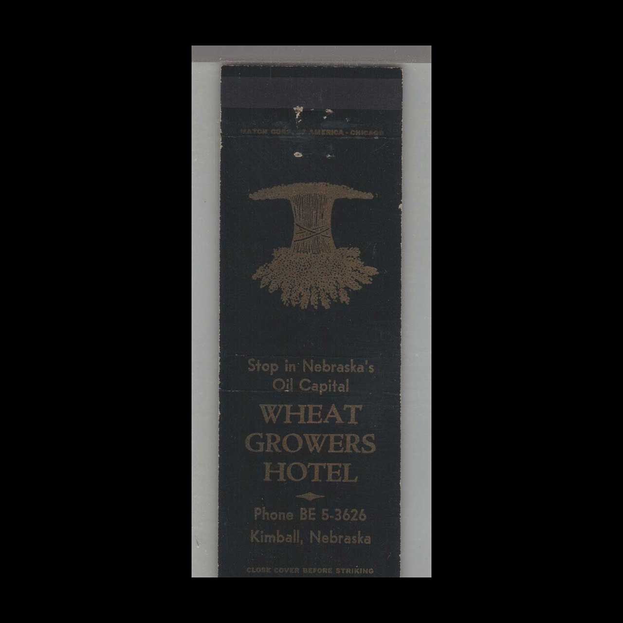 Farm -  Wheat Growers Hotel Kimball, NE Vintage Matchbook Advertising Cover
