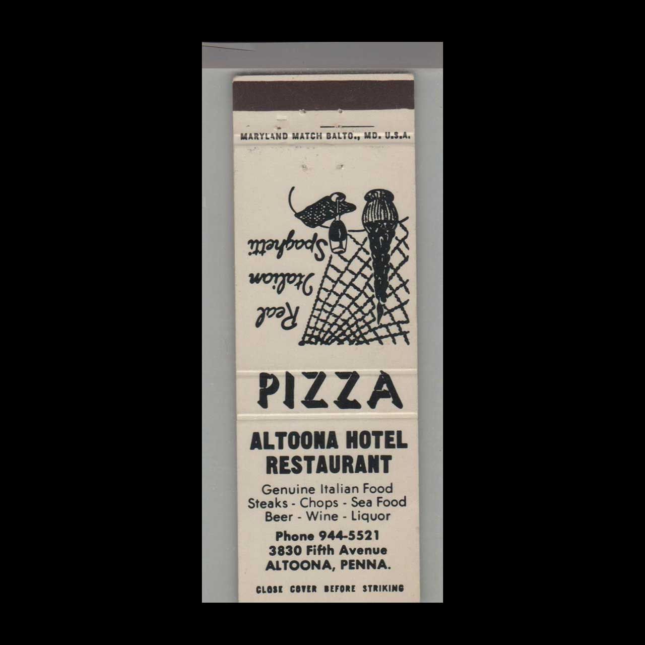 Altoona Hotel Altoona, PA Vintage Matchbook Advertising Cover