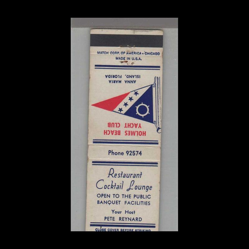 Holmes Beach Yacht Club Anna Maria Island, FL Vintage Matchbook Advertising Cover