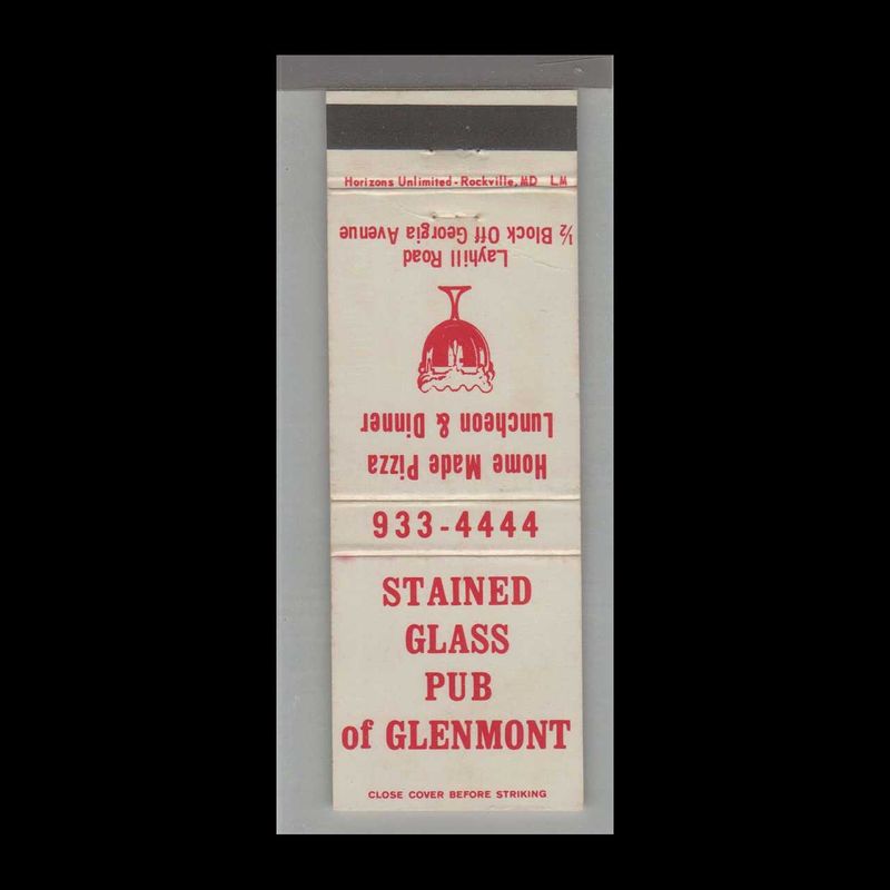 Pizza Place - Stained Glass Pub Glenmont, MD Vintage Matchbook Advertising Cover