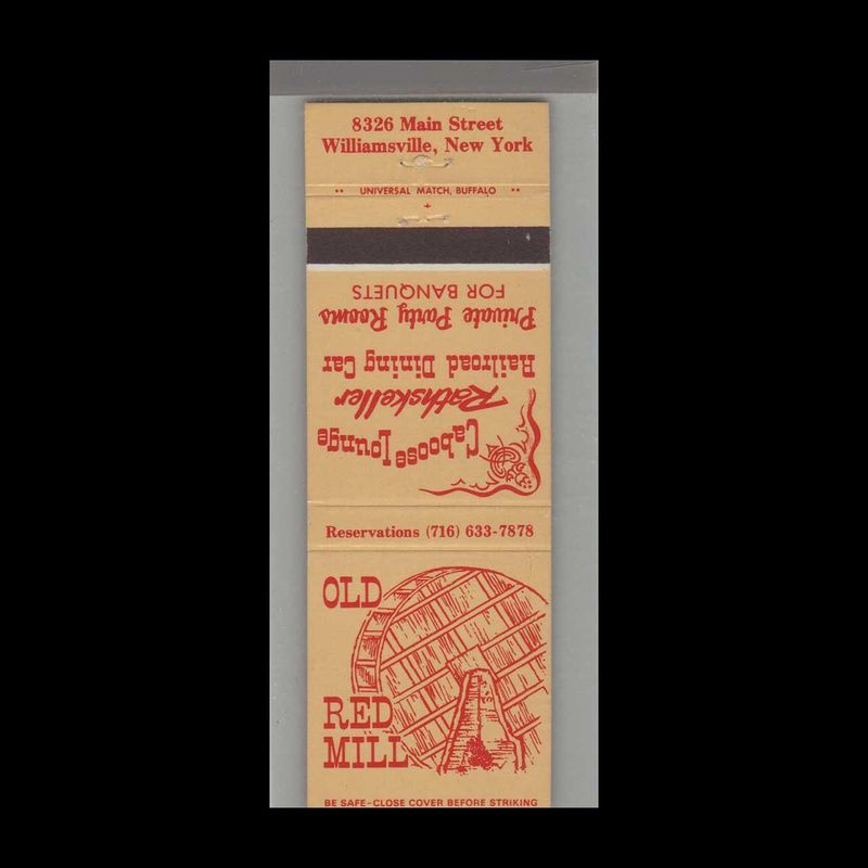Old Red Mill Restaurant Williamsville, NY Vintage Matchbook Advertising Cover