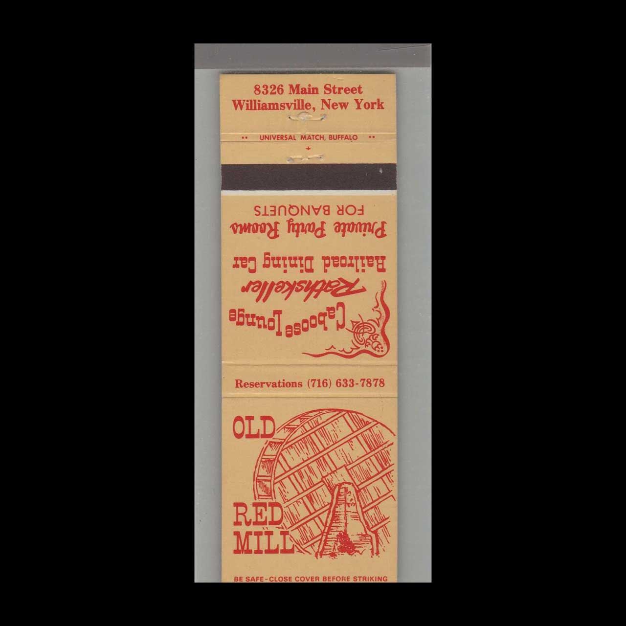 Old Red Mill Restaurant Williamsville, NY Vintage Matchbook Advertising Cover