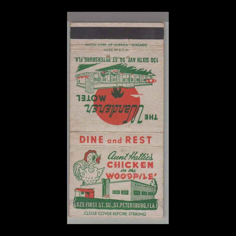 Rooster - Aunt Hatties Chicken In The Woodpile St Petersburg F Vintage Matchbook Advertising Cover