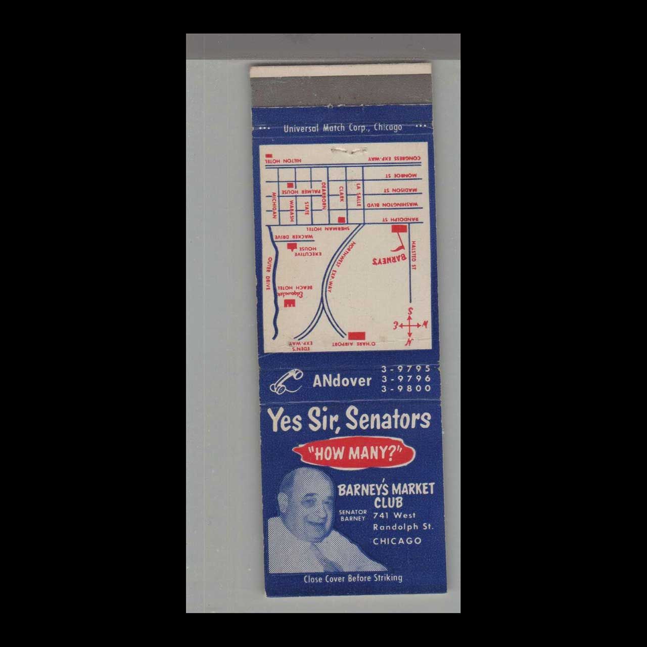 Telephone Pic - Barney&#39;s Market Club Chicago, IL Vintage Matchbook Advertising Cover