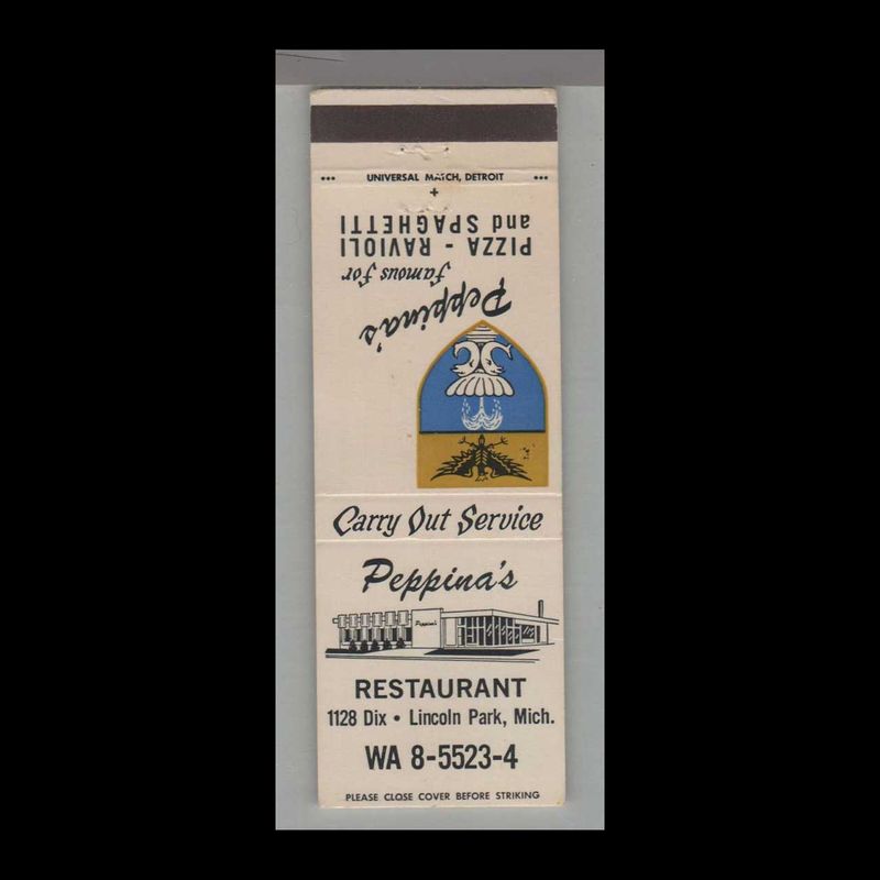 Pizza Place - Peppina&#39;s Restaurant Lincoln Park, MI Vintage Matchbook Advertising Cover