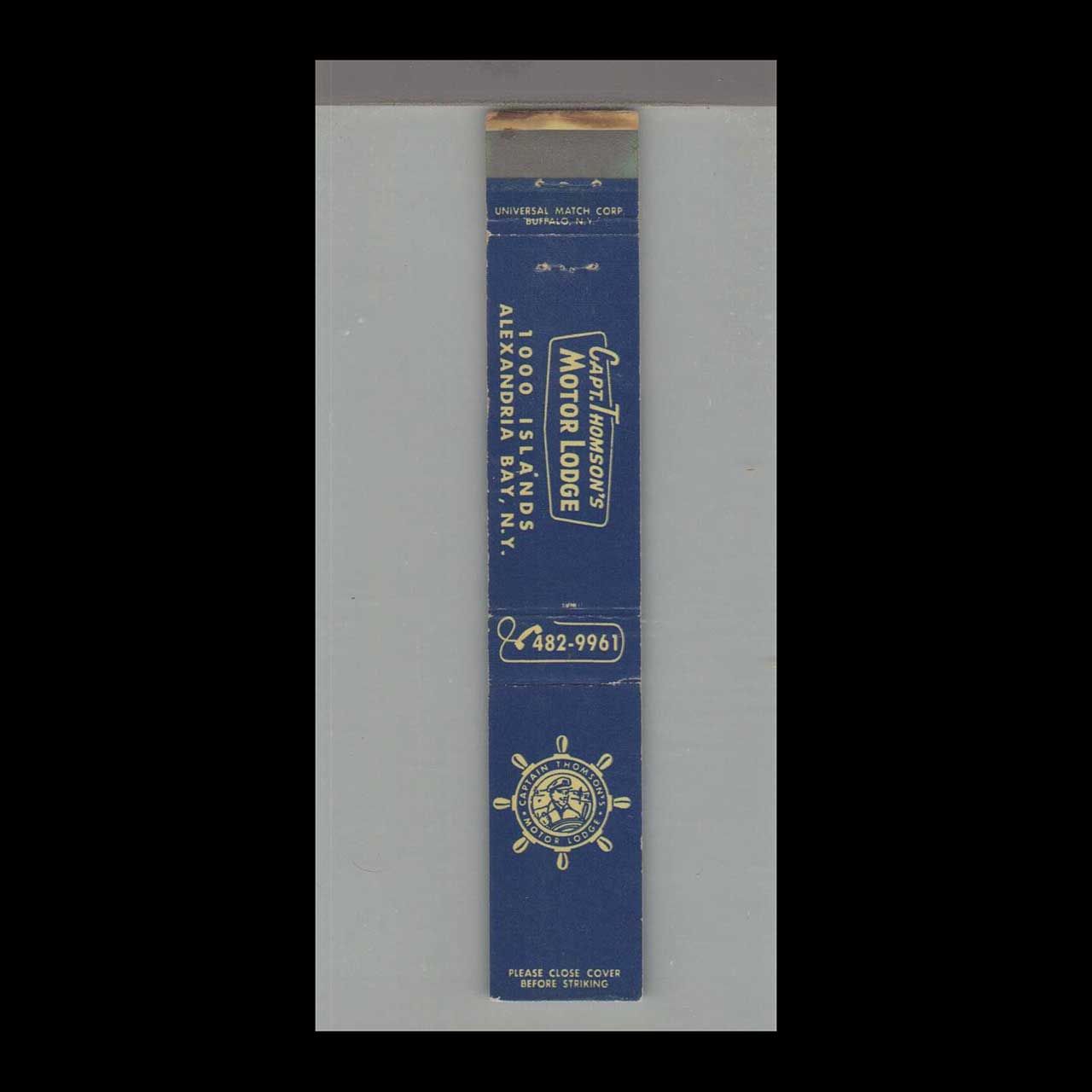 10 Strike  Capt. Thomson&#39;s Motor Lodge Alexandr Vintage Matchbook Advertising Cover