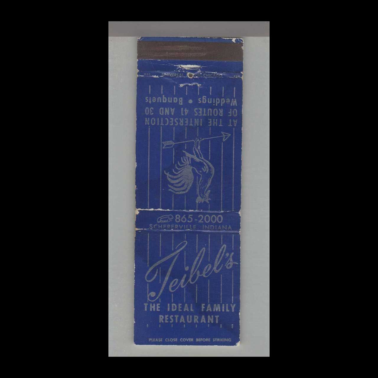 Rooster - Teibel&#39;s Ideal Family Restaurant Schererville, IN Vintage Matchbook Advertising Cover
