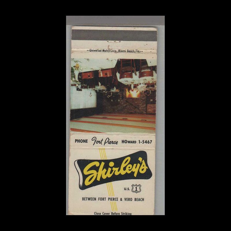 Shirley&#39;s Restaurant Vero Beach - Fort Pierce, FL Vintage Matchbook Advertising Cover