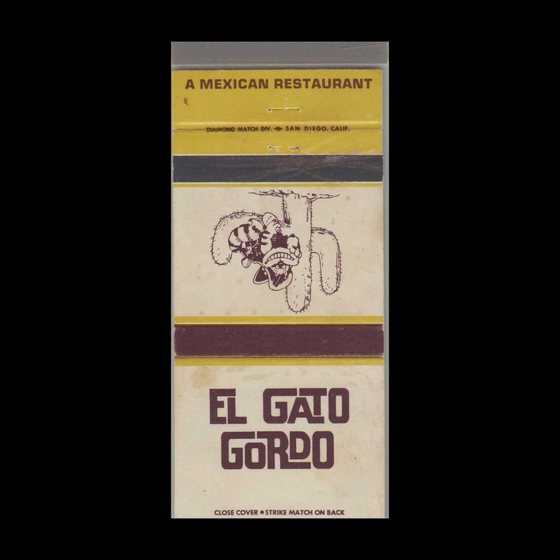 El Gato Gordo Mexican Restaurant San Diego, CA Vintage Matchbook Advertising Cover