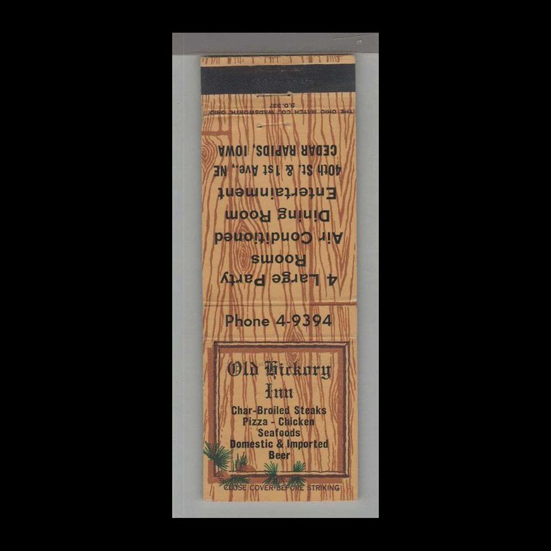 Pizza Place - Old Hickory Inn Cedar Rapids, IA Vintage Matchbook Advertising Cover