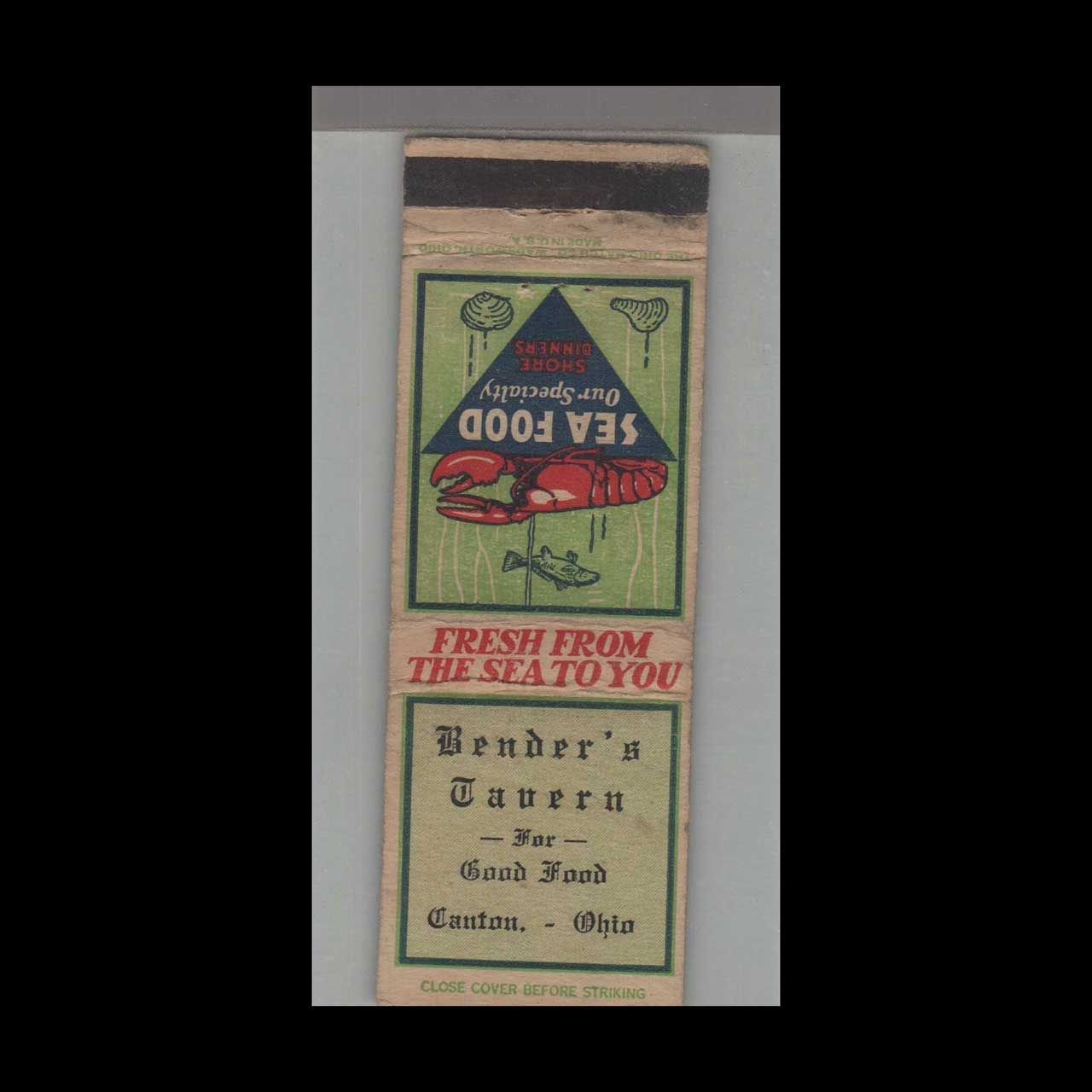 Bender&#39;s Tavern Canton, OH Vintage Matchbook Advertising Cover