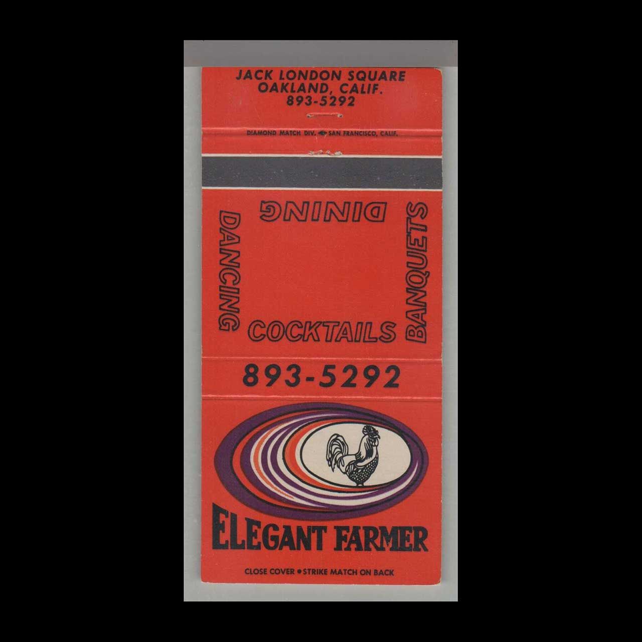 Rooster - Elegant Farmer Oakland, CA Vintage Matchbook Advertising Cover