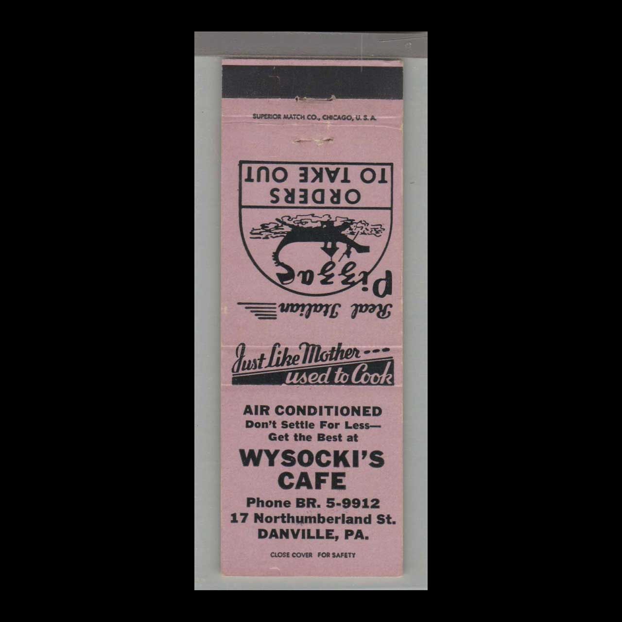 Pizza Place - Wysocki&#39;s Café Danville, PA Vintage Matchbook Advertising Cover