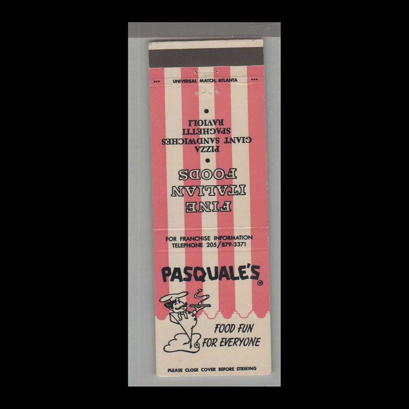 Pizza Place - Pasquale&#39;s Fine Italian Foods Birmingham, AL Vintage Matchbook Advertising Cover