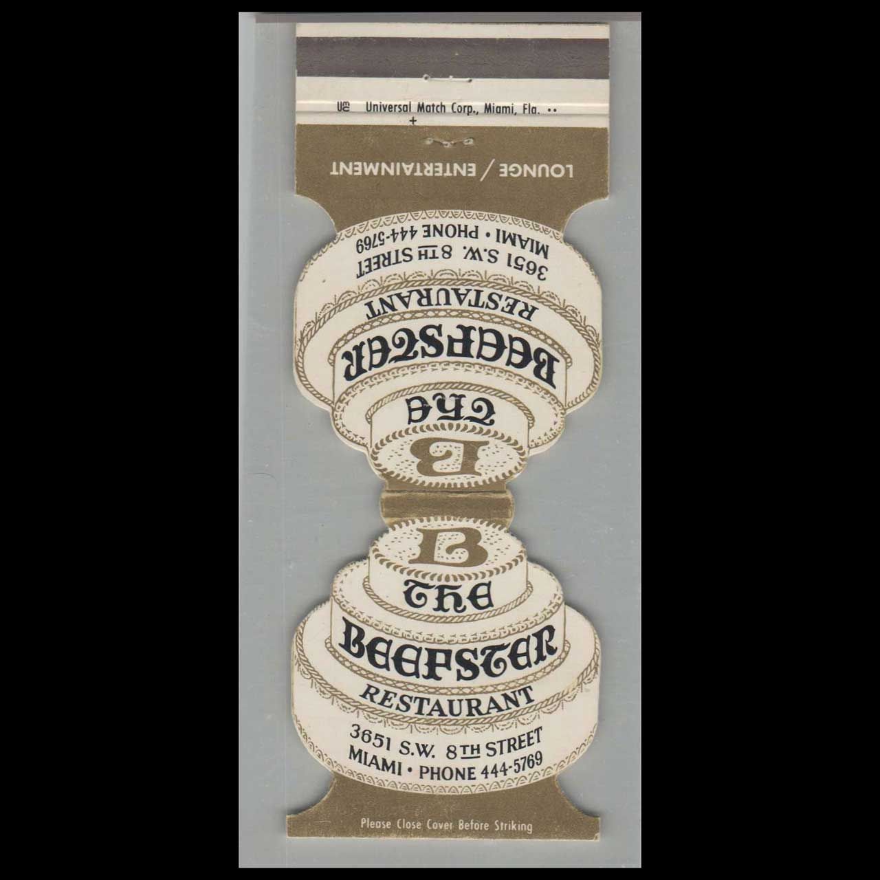 Beefster Restaurant Miami, Fl Vintage Matchbook Advertising Cover